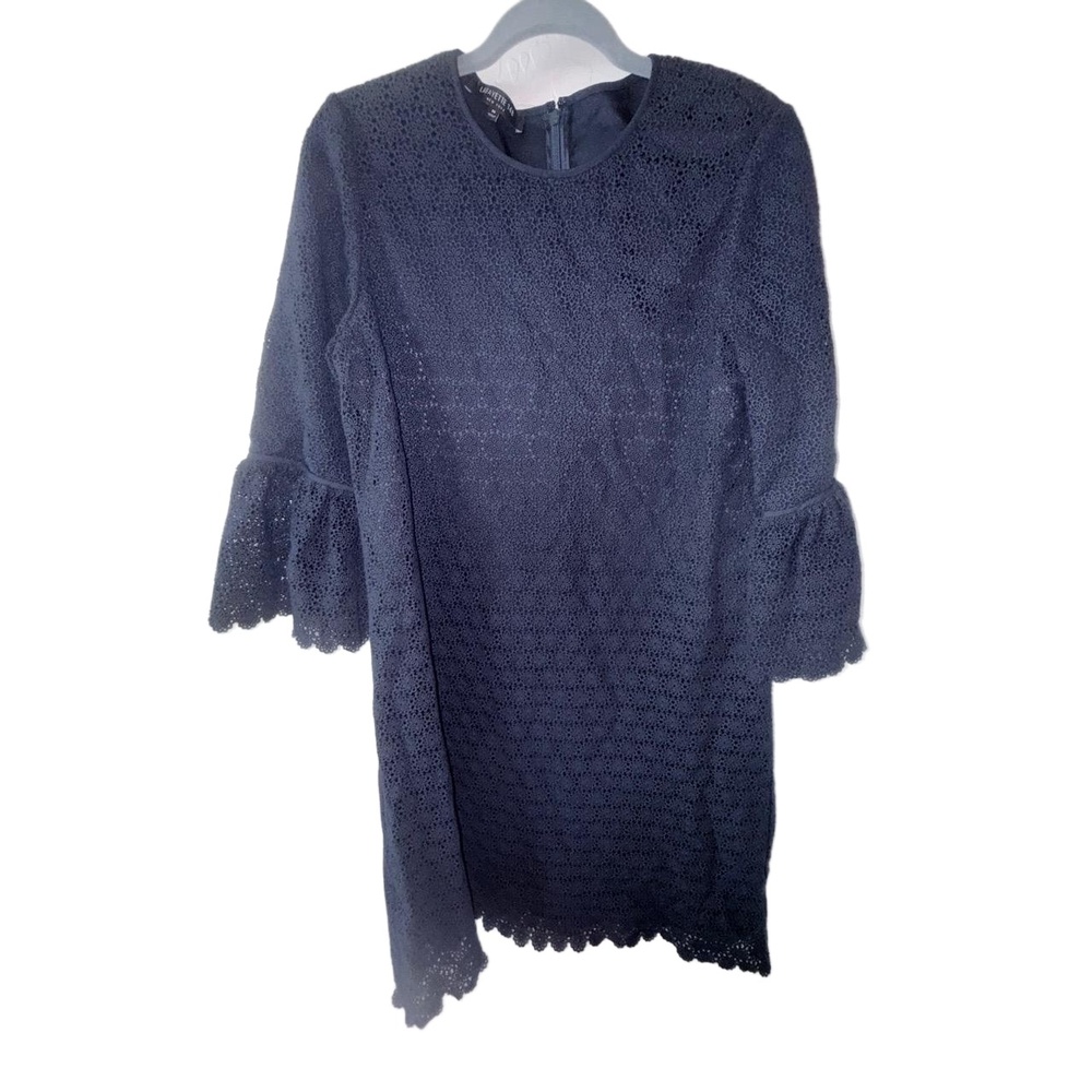 NWOT Lafayette 148‎ New York Dress Womens Medium Blue Lace Bell Sleeve Elegant